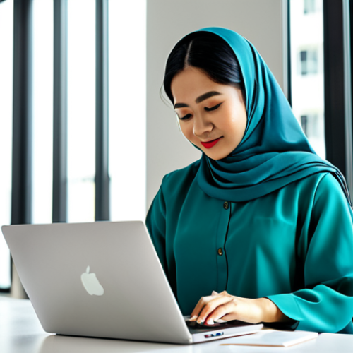 **

"A professional Malaysian woman in a *baju kurung*, working on a laptop in a brightly lit co-working space in Kuala Lumpur, fully clothed, appropriate attire, safe for work, perfect anatomy, natural proportions, professional photography, high quality."

**