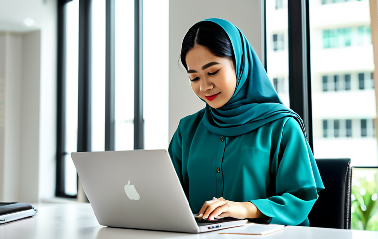 **

"A professional Malaysian woman in a *baju kurung*, working on a laptop in a brightly lit co-working space in Kuala Lumpur, fully clothed, appropriate attire, safe for work, perfect anatomy, natural proportions, professional photography, high quality."

**